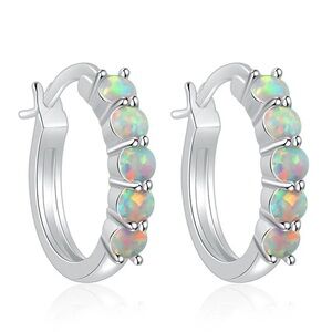 Womens 925 Sterling Silver Fire Opal Round Circle Huggie Hoop Earrings Gift I80